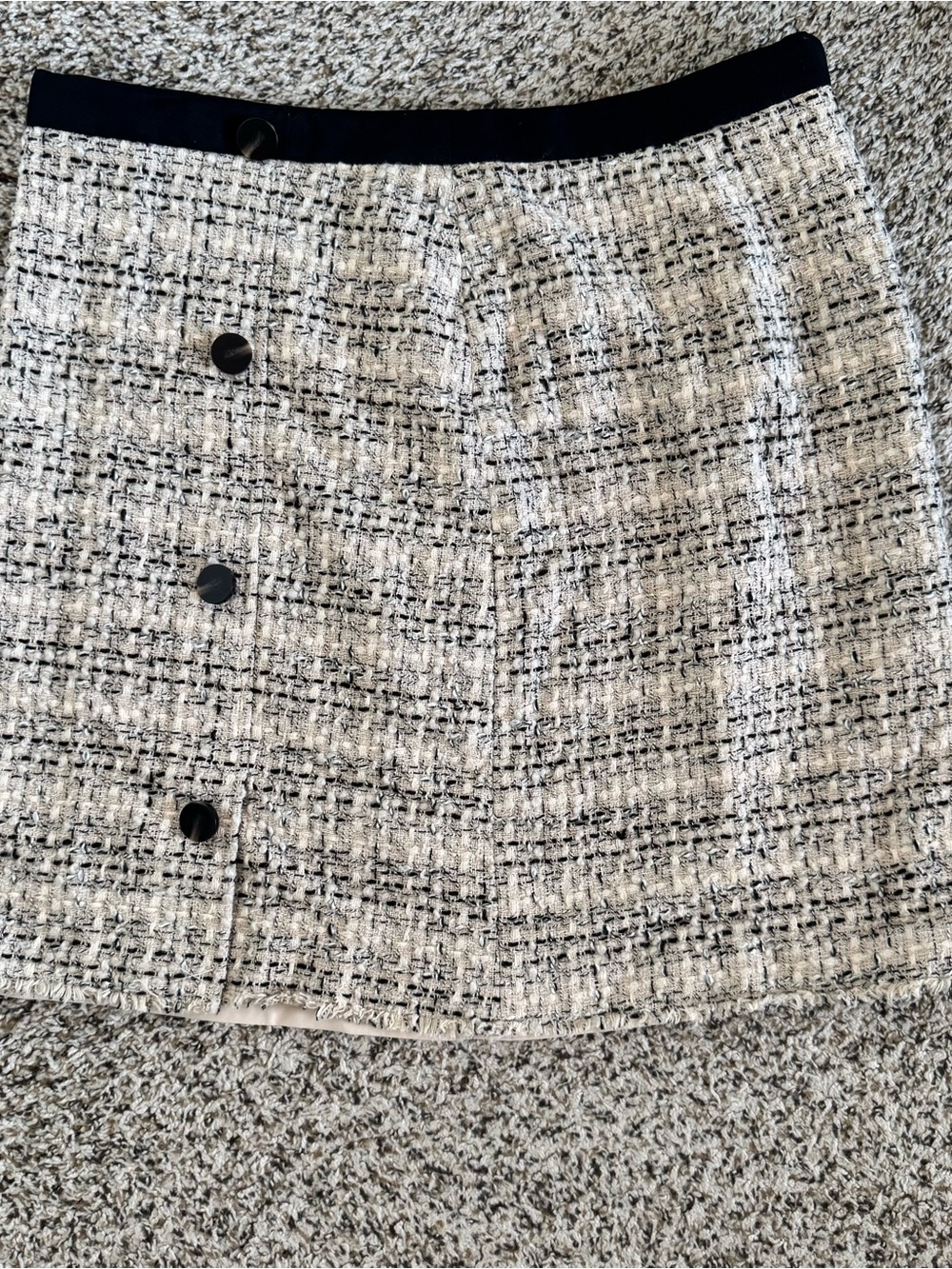 Ann Taylor Black & White Tweed Button-Front Mini Skirt